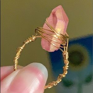 Strawberry quartz gold wrap ring